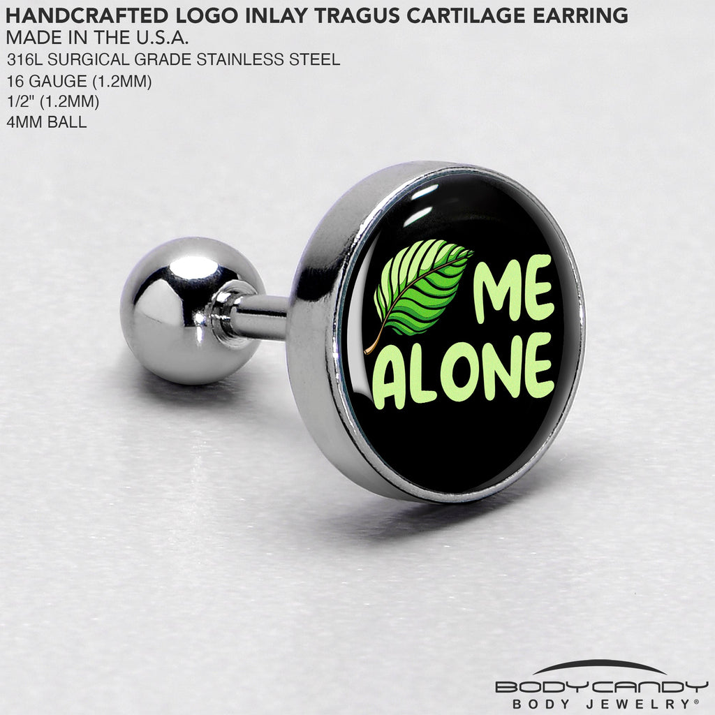 BodyCandy 16G 1/4 Black Green Leaf Me Alone Tragus Cartilage Earring by Onyx O — side view