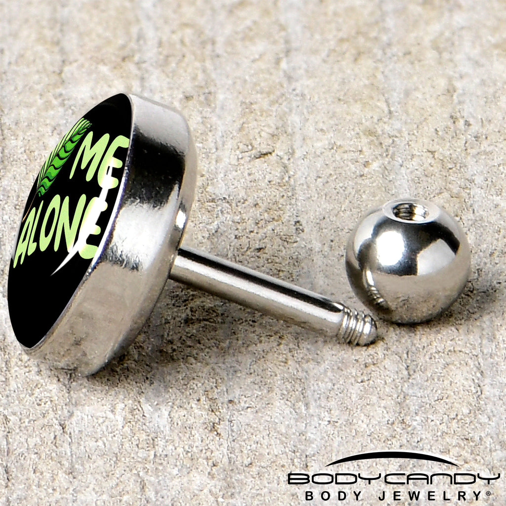 BodyCandy 16G 1/4 Black Green Leaf Me Alone Tragus Cartilage Earring by Onyx O — back view