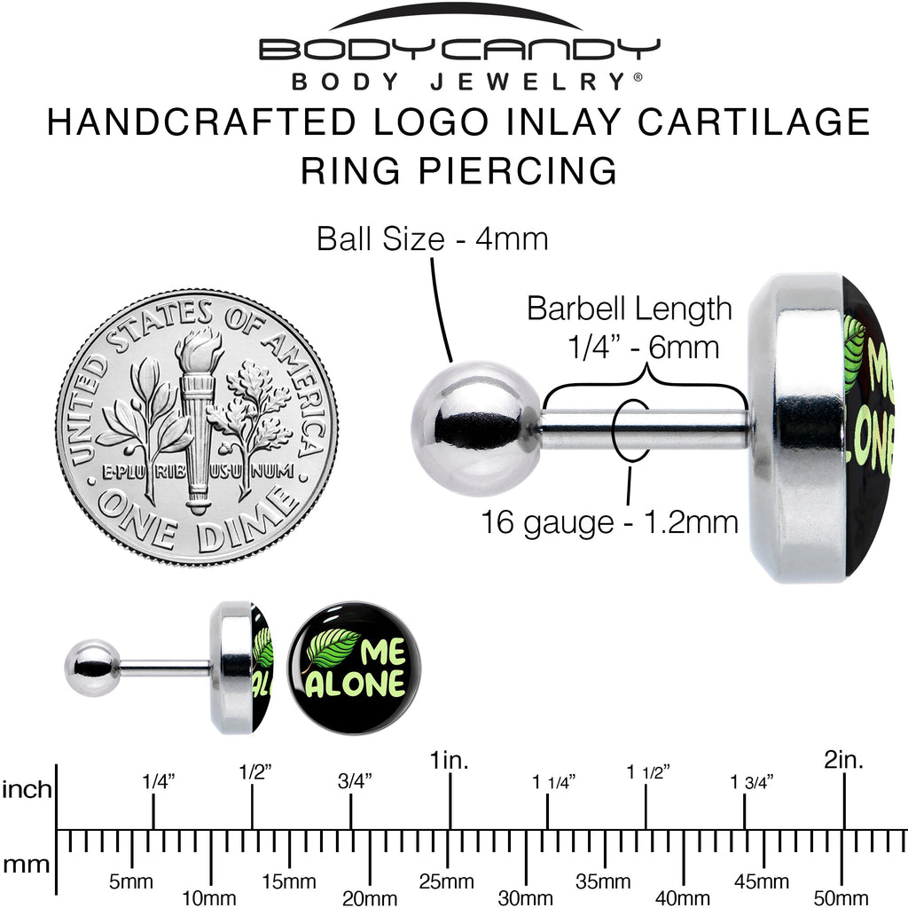 BodyCandy 16G 1/4 Black Green Leaf Me Alone Tragus Cartilage Earring by Onyx O — alternative angle