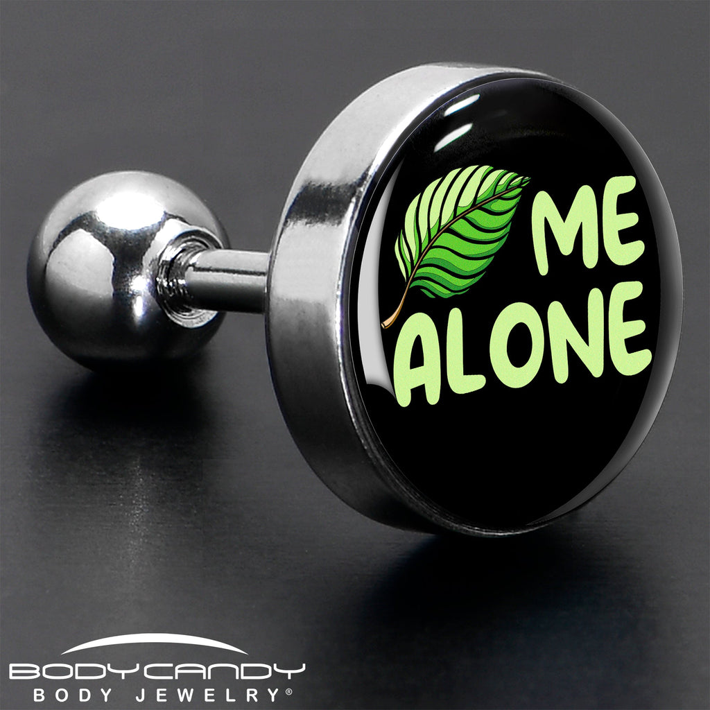 BodyCandy 16G 1/4 Black Green Leaf Me Alone Tragus Cartilage Earring by Onyx O — in-use photo