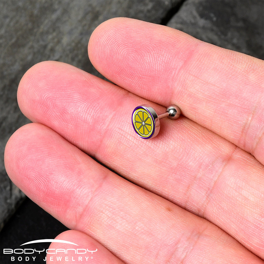 BodyCandy 16G 1/4 Yellow Slice of Lemon Tragus Cartilage Earring by Onyx O — detail close-up