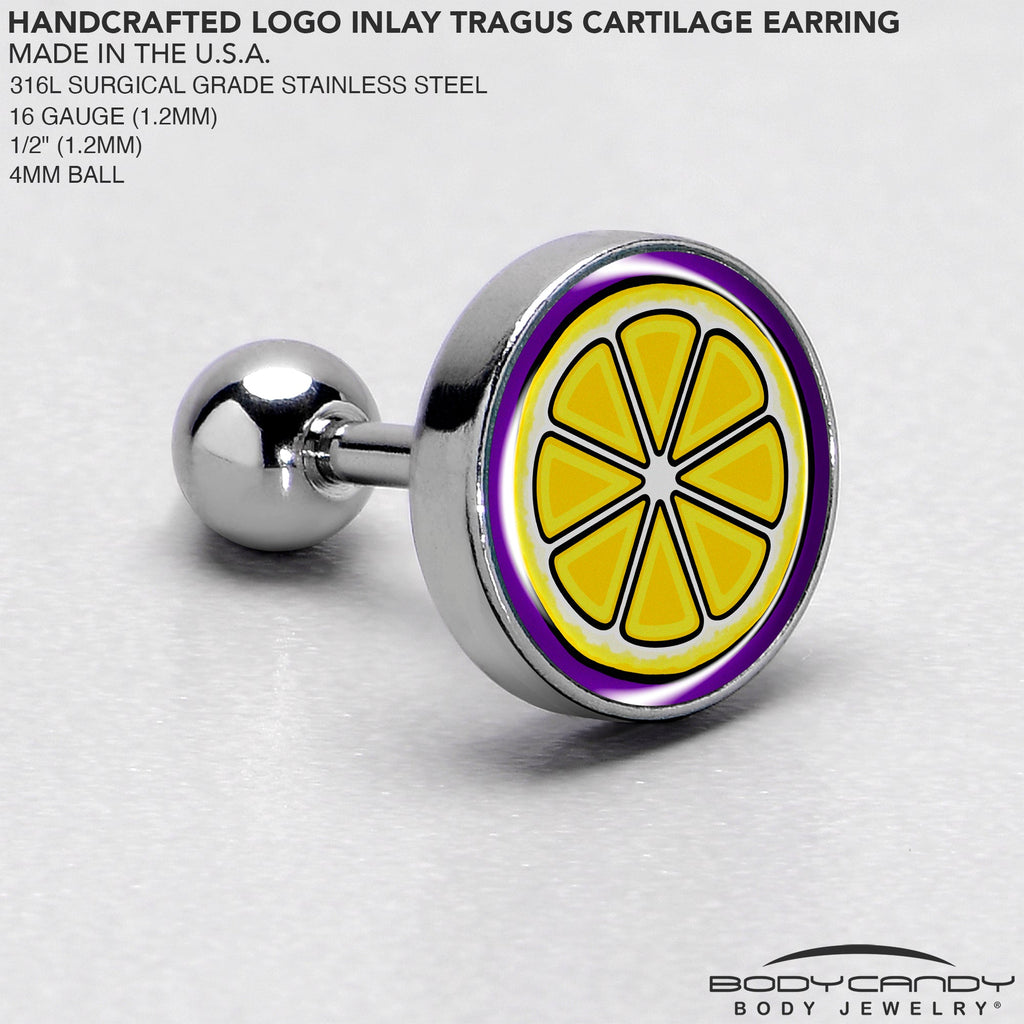BodyCandy 16G 1/4 Yellow Slice of Lemon Tragus Cartilage Earring by Onyx O — side view