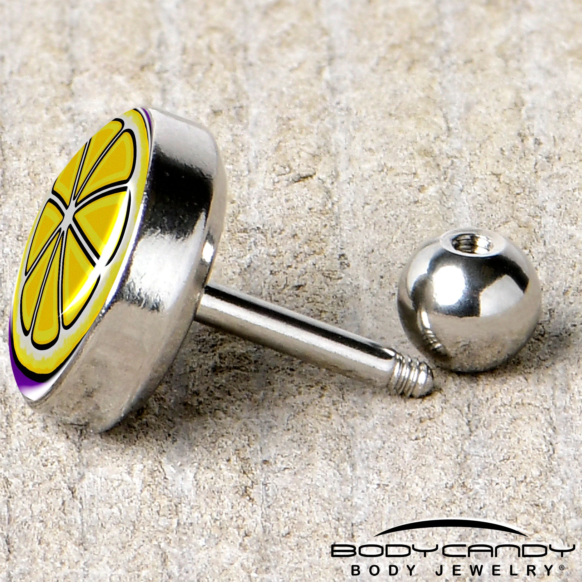 BodyCandy 16G 1/4 Yellow Slice of Lemon Tragus Cartilage Earring by Onyx O — back view