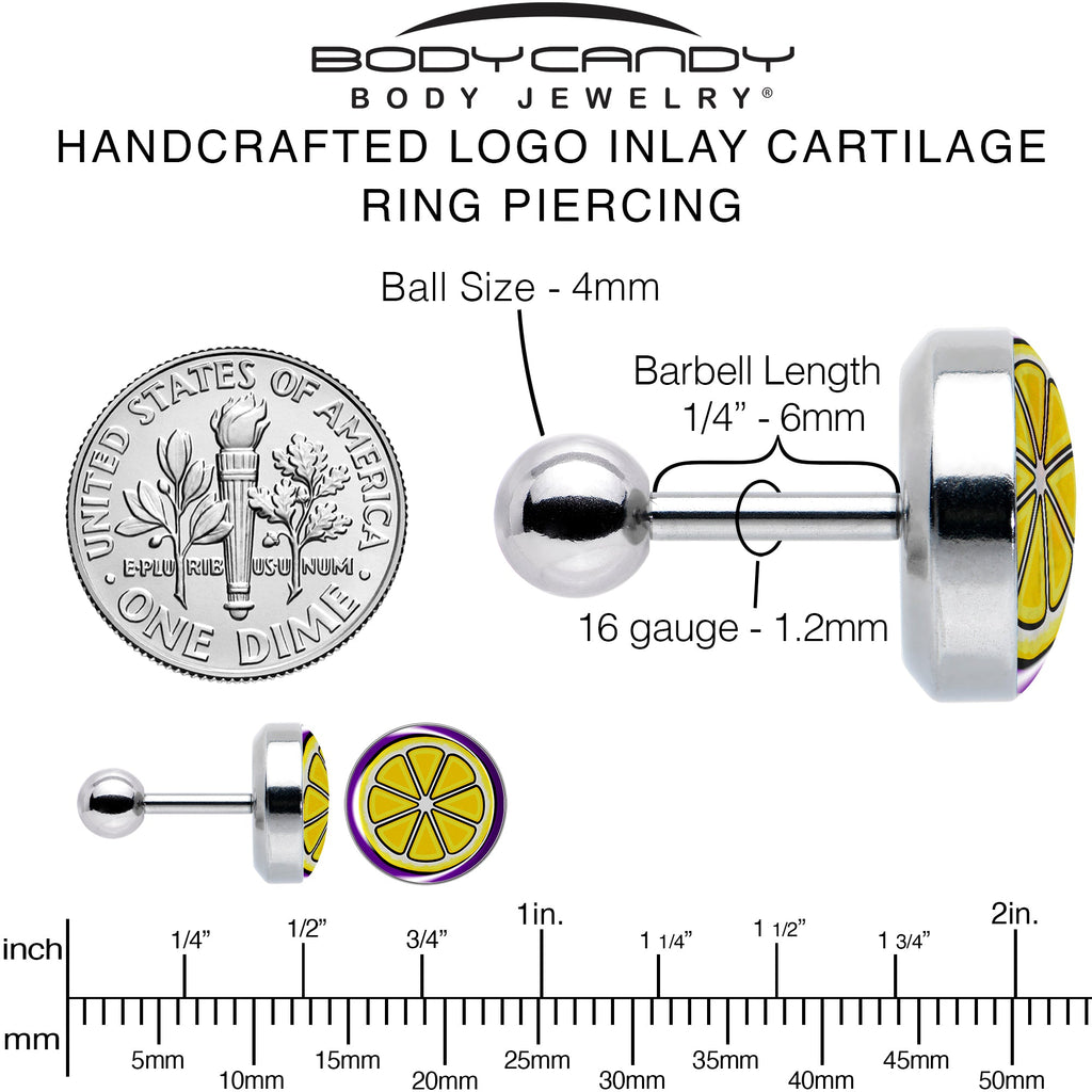 BodyCandy 16G 1/4 Yellow Slice of Lemon Tragus Cartilage Earring by Onyx O — alternative angle