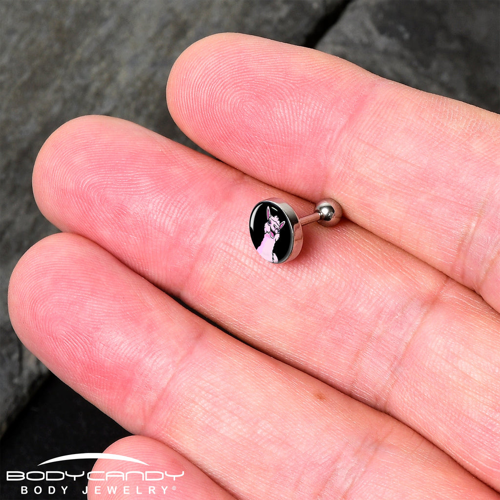 BodyCandy 16G 1/4 Pink Happy Llama Cartilage Tragus Earring by Onyx O — detail close-up
