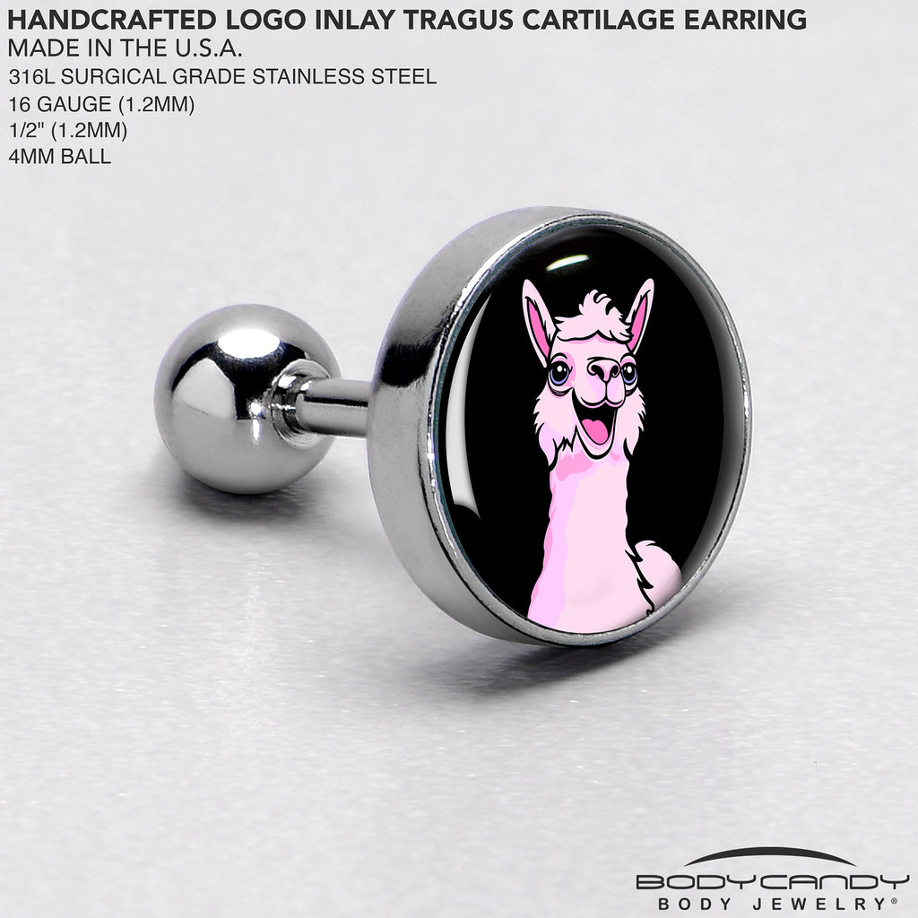 BodyCandy 16G 1/4 Pink Happy Llama Cartilage Tragus Earring by Onyx O — side view