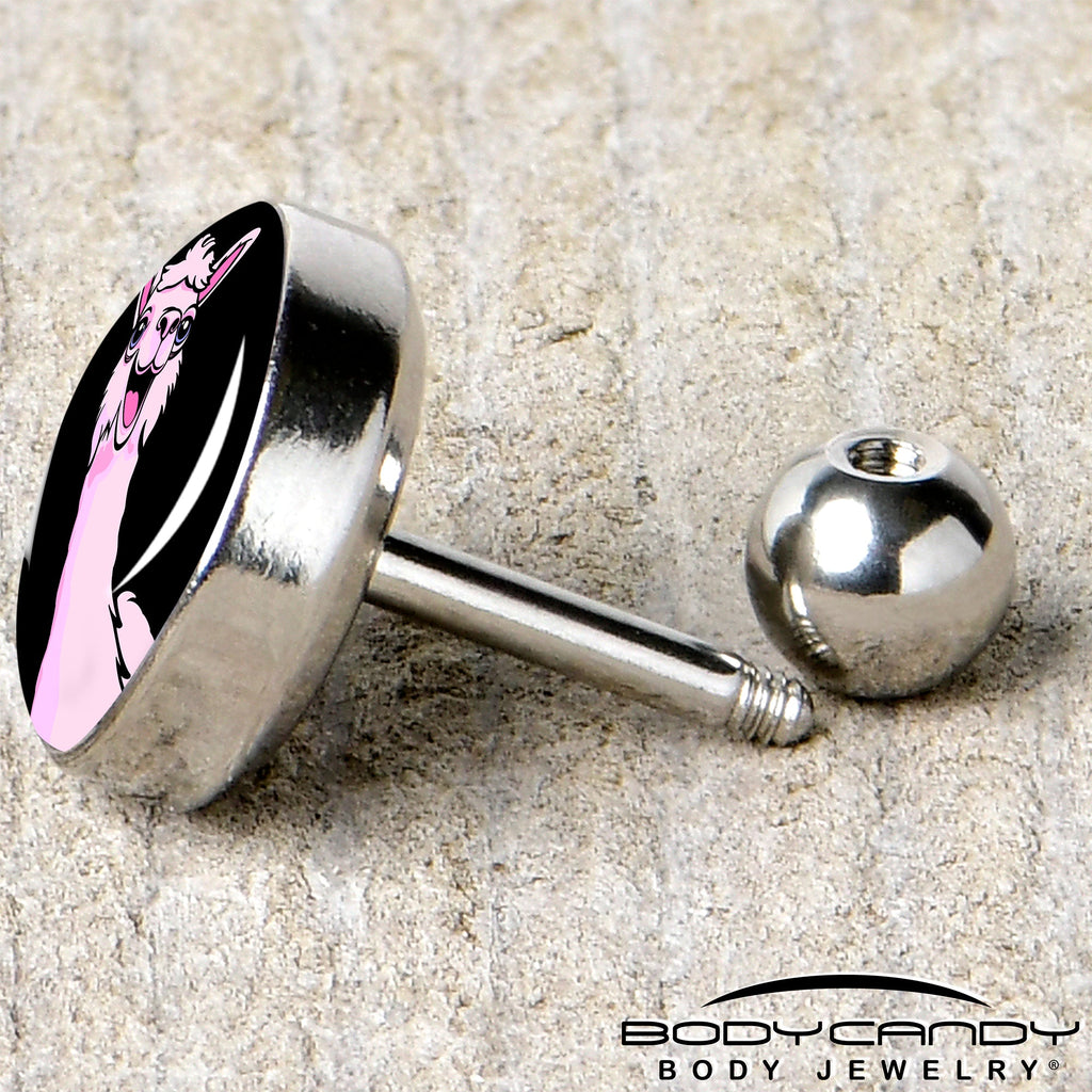 BodyCandy 16G 1/4 Pink Happy Llama Cartilage Tragus Earring by Onyx O — back view