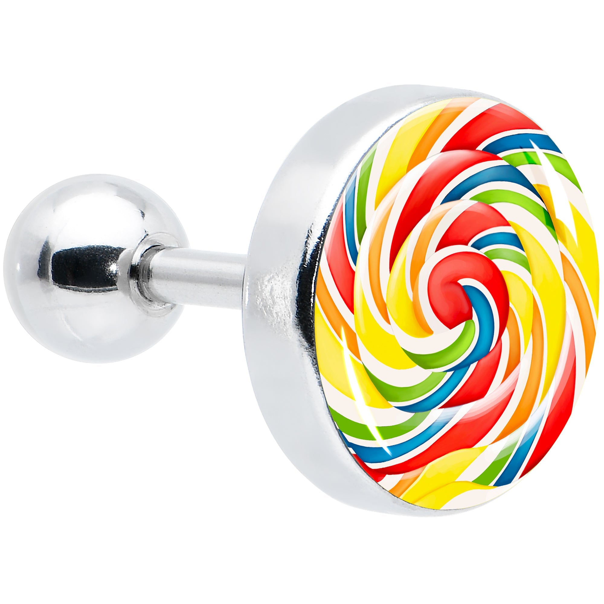 BodyCandy 16G 1/4 Rainbow Swirl Lollipop Cartilage Tragus Earring by Onyx O — main product shot