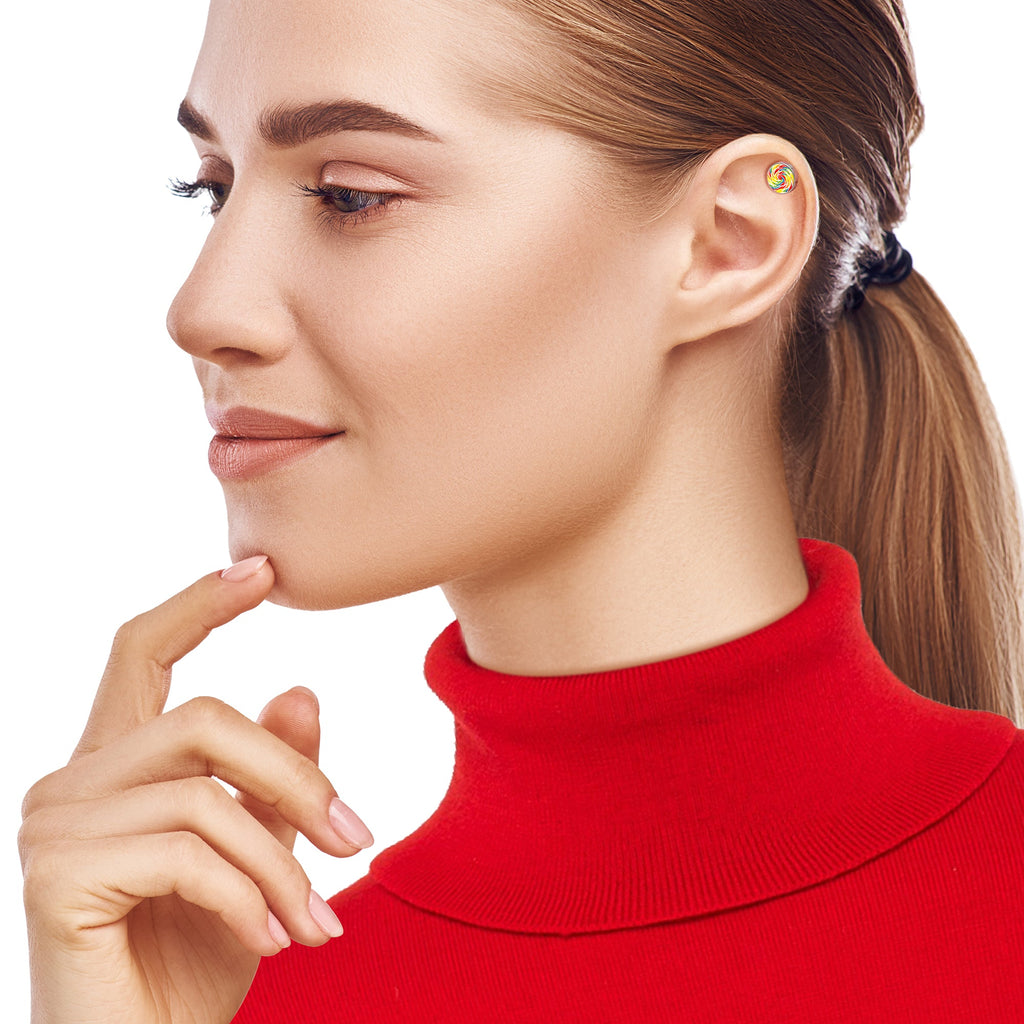 BodyCandy 16G 1/4 Rainbow Swirl Lollipop Cartilage Tragus Earring by Onyx O — side view