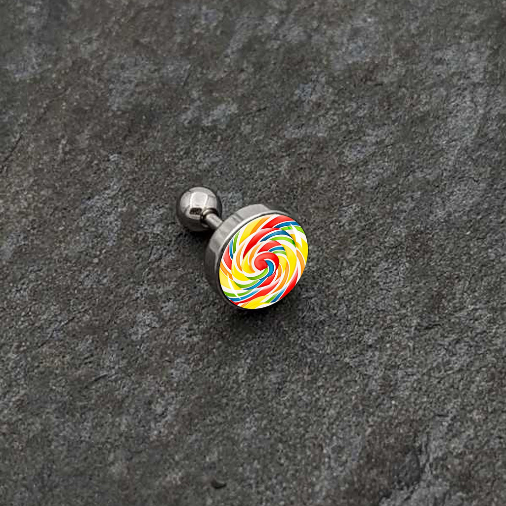 BodyCandy 16G 1/4 Rainbow Swirl Lollipop Cartilage Tragus Earring by Onyx O — alternative angle