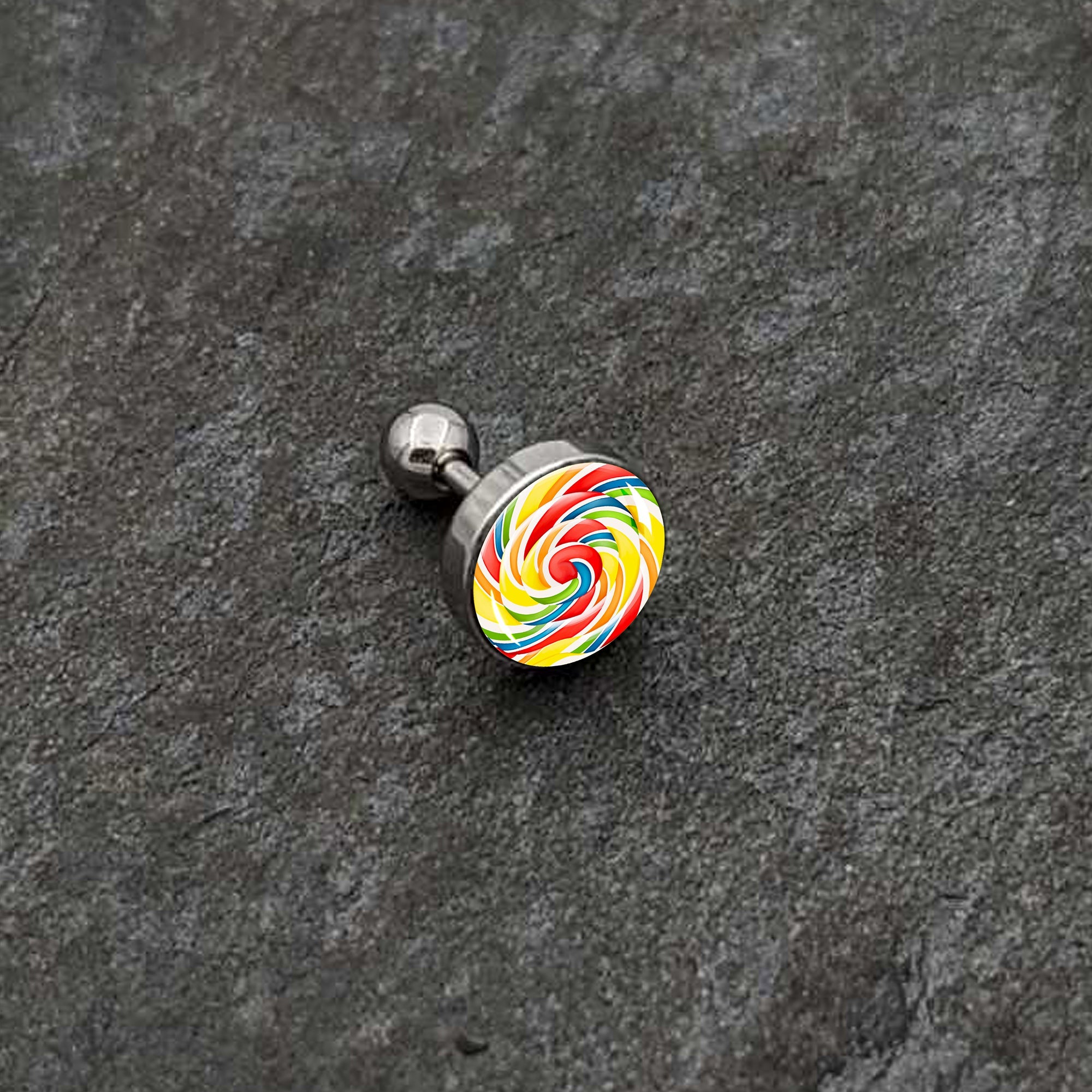 BodyCandy 16G 1/4 Rainbow Swirl Lollipop Cartilage Tragus Earring by Onyx O — alternative angle