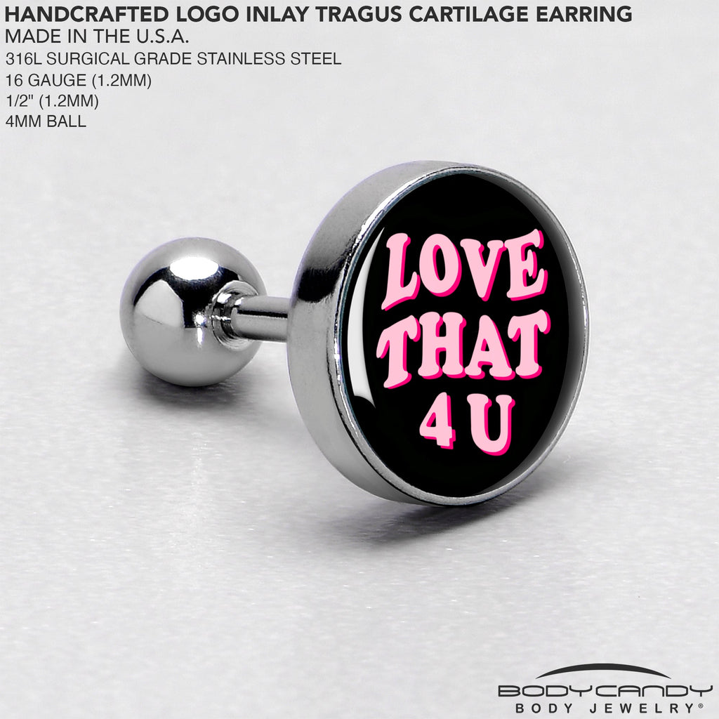 BodyCandy 16G 1/4 Love That 4 You Cartilage Tragus Earring by Onyx O — side view