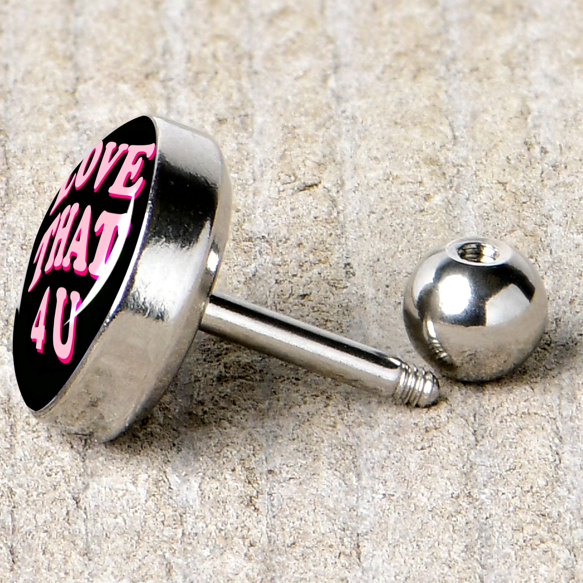 BodyCandy 16G 1/4 Love That 4 You Cartilage Tragus Earring by Onyx O — back view