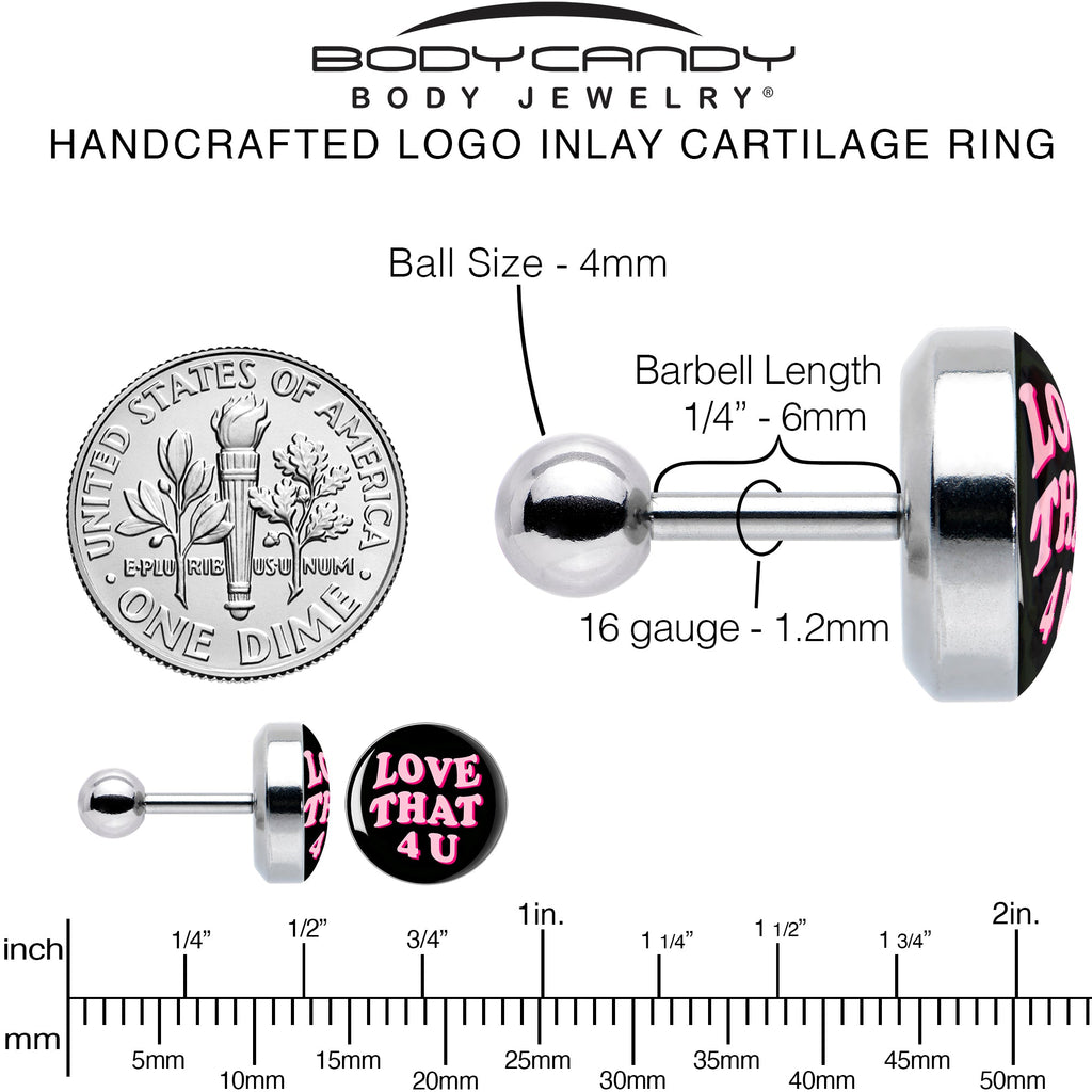BodyCandy 16G 1/4 Love That 4 You Cartilage Tragus Earring by Onyx O — alternative angle