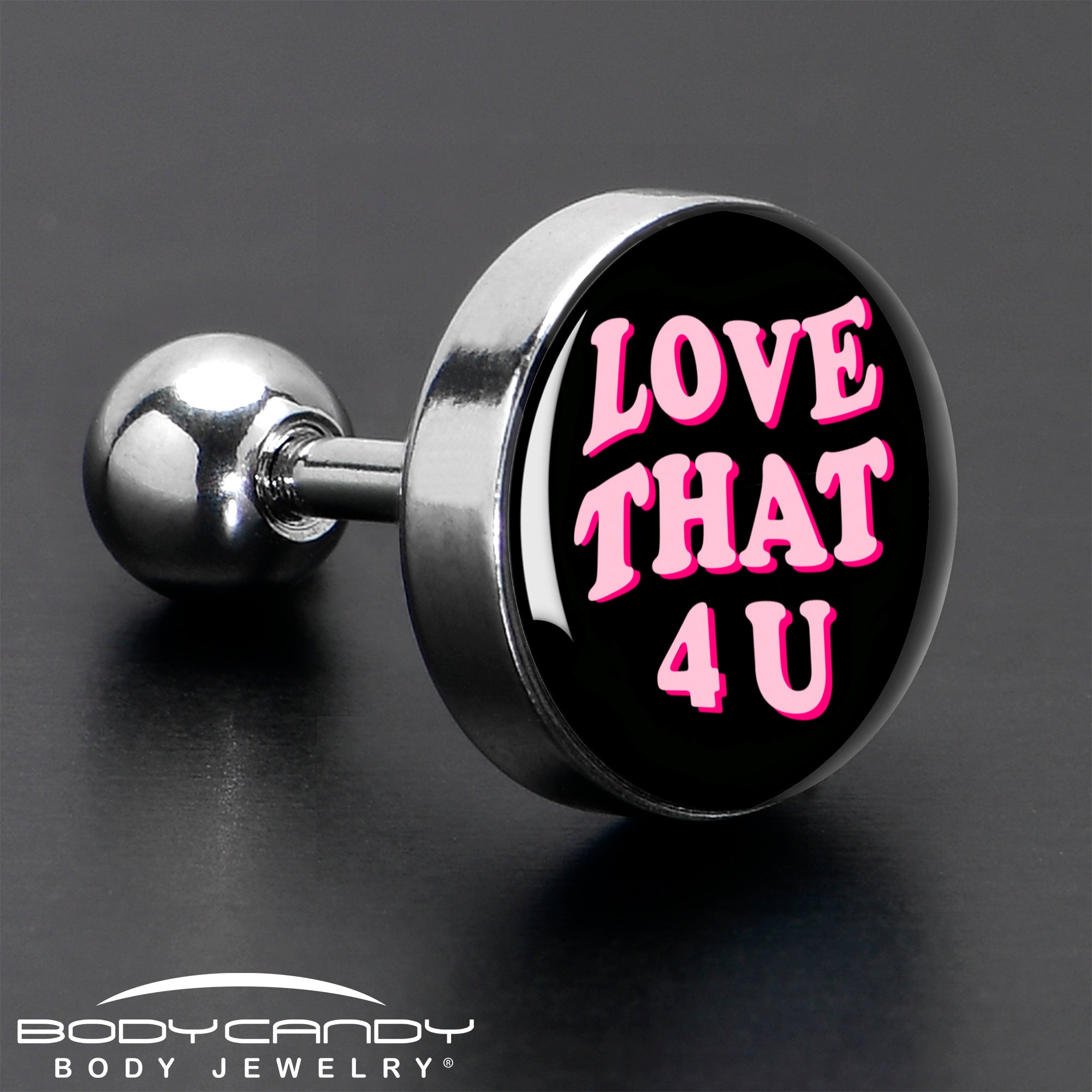 BodyCandy 16G 1/4 Love That 4 You Cartilage Tragus Earring by Onyx O — in-use photo