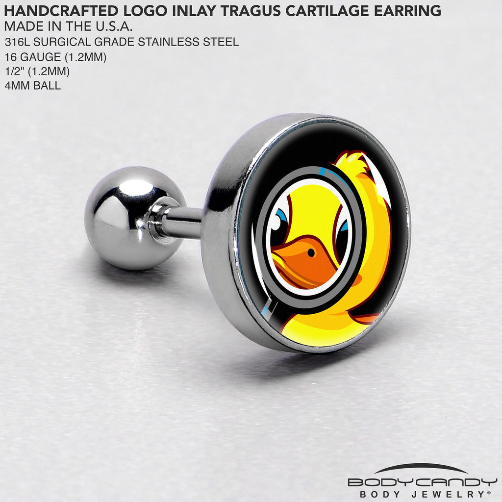 BodyCandy 16G 1/4 Magnified Yellow Duck Cartilage Tragus Earring by Onyx O — side view