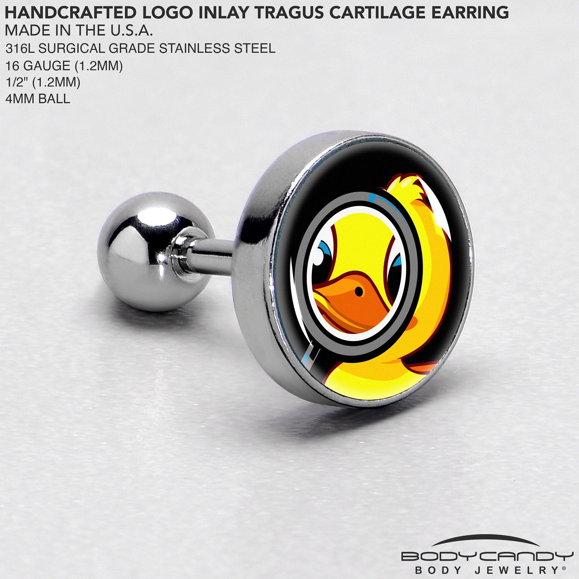 BodyCandy 16G 1/4 Magnified Yellow Duck Cartilage Tragus Earring by Onyx O — side view