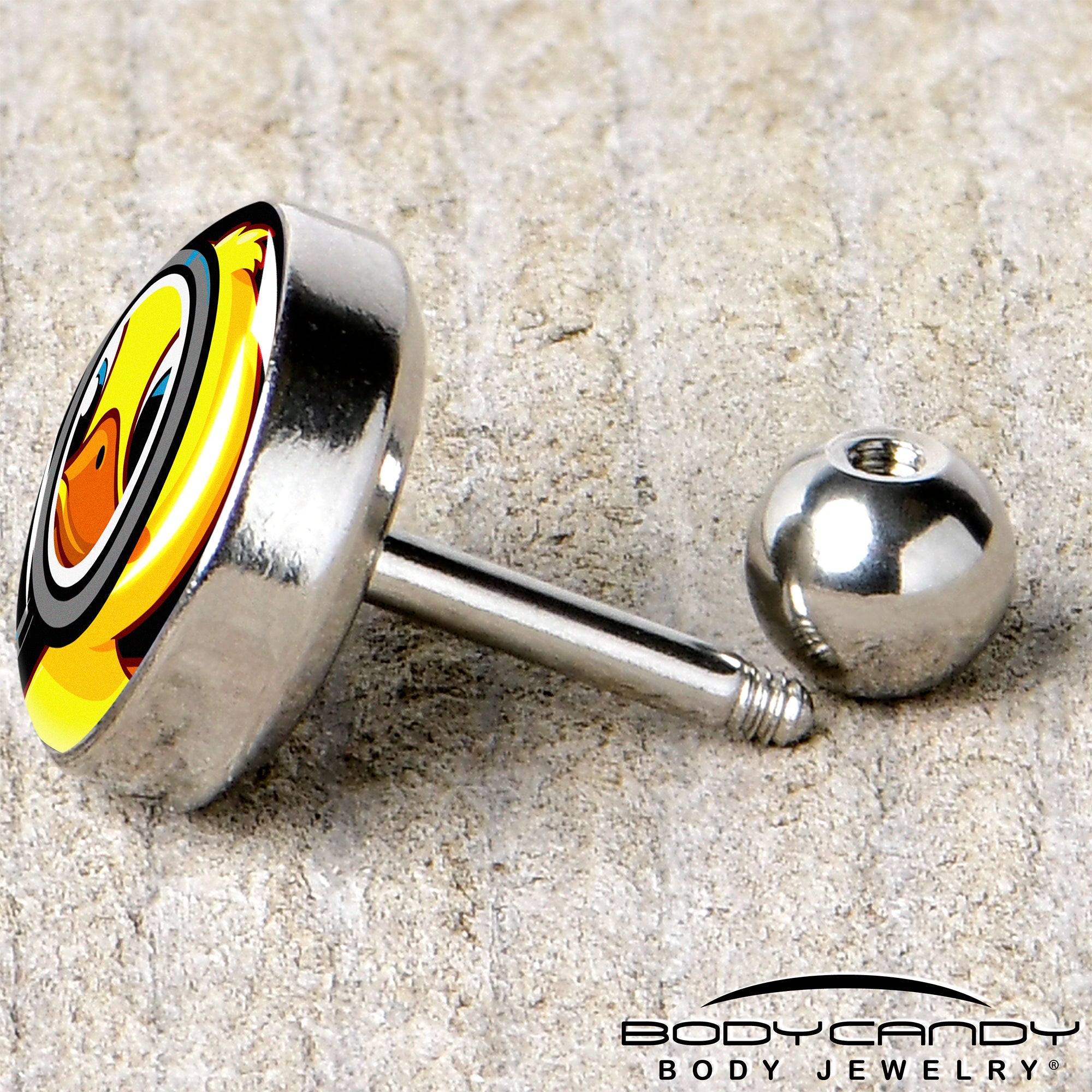 BodyCandy 16G 1/4 Magnified Yellow Duck Cartilage Tragus Earring by Onyx O — back view
