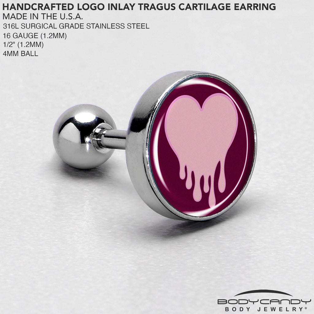 BodyCandy 16G 1/4 Pinkish Melting Heart Tragus Cartilage Earring by Onyx O — side view