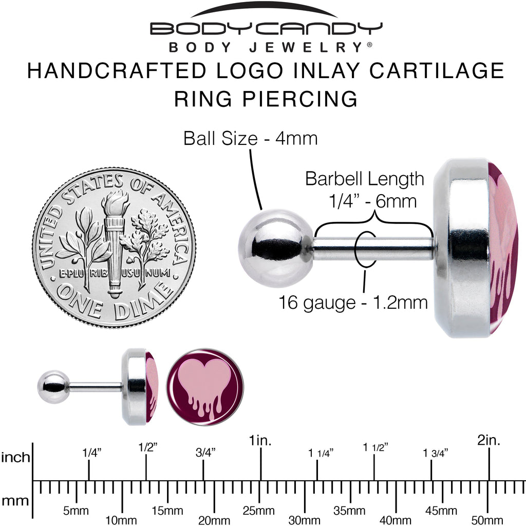 BodyCandy 16G 1/4 Pinkish Melting Heart Tragus Cartilage Earring by Onyx O — alternative angle