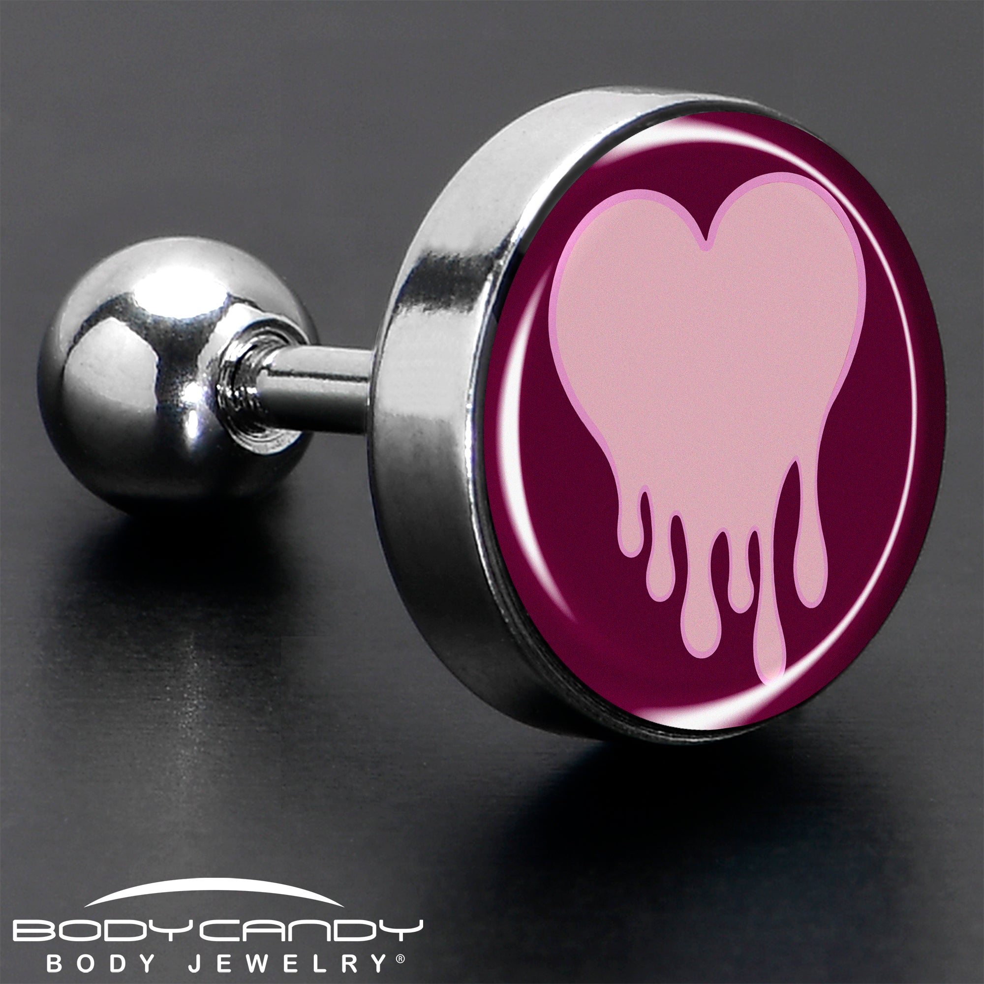 BodyCandy 16G 1/4 Pinkish Melting Heart Tragus Cartilage Earring by Onyx O — in-use photo