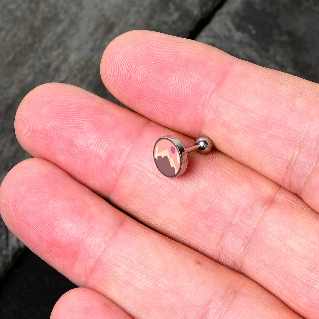 BodyCandy 16G 1/4 Mountain Sunrise Tragus Cartilage Earring by Onyx O — detail close-up