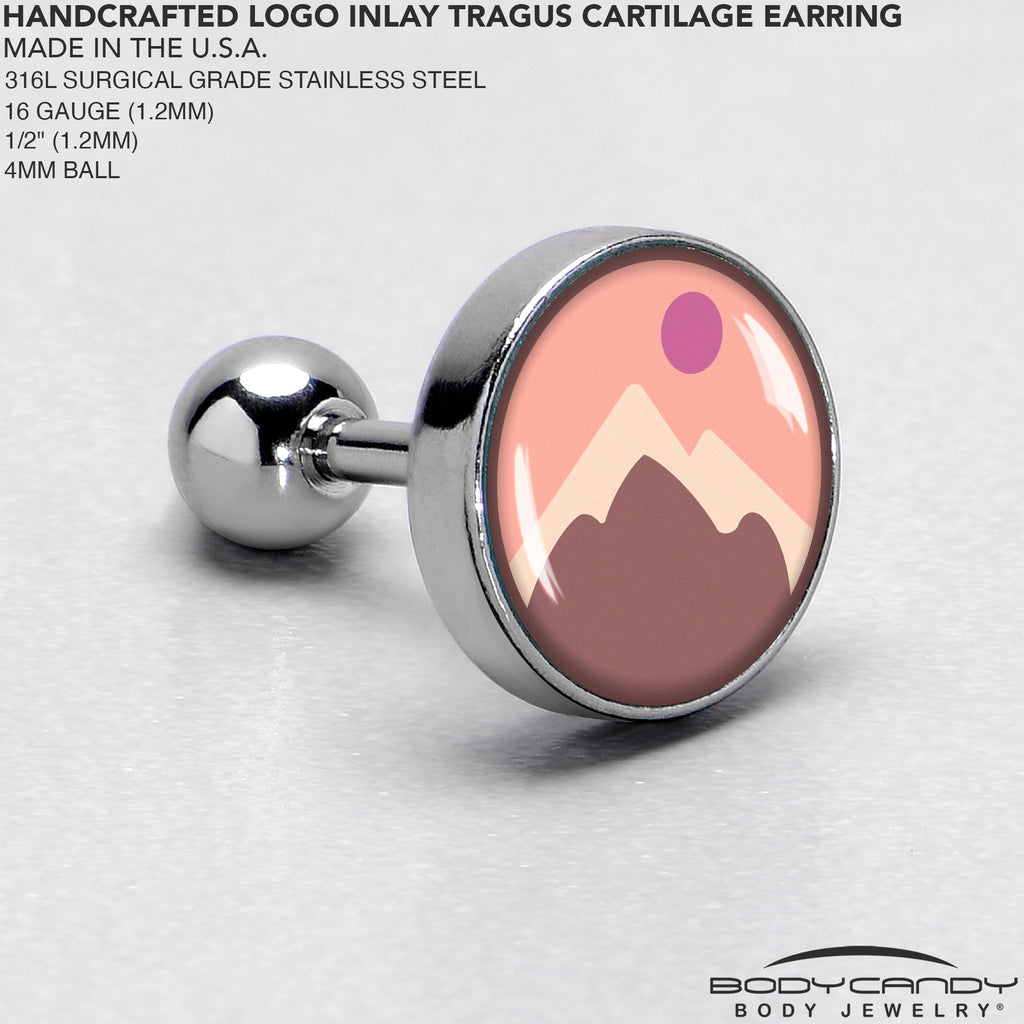 BodyCandy 16G 1/4 Mountain Sunrise Tragus Cartilage Earring by Onyx O — side view