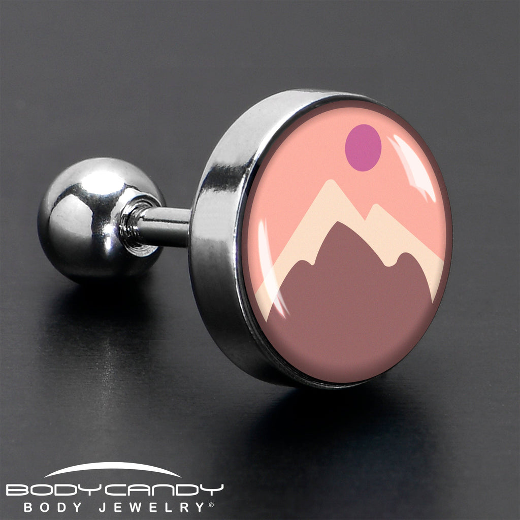 BodyCandy 16G 1/4 Mountain Sunrise Tragus Cartilage Earring by Onyx O — in-use photo