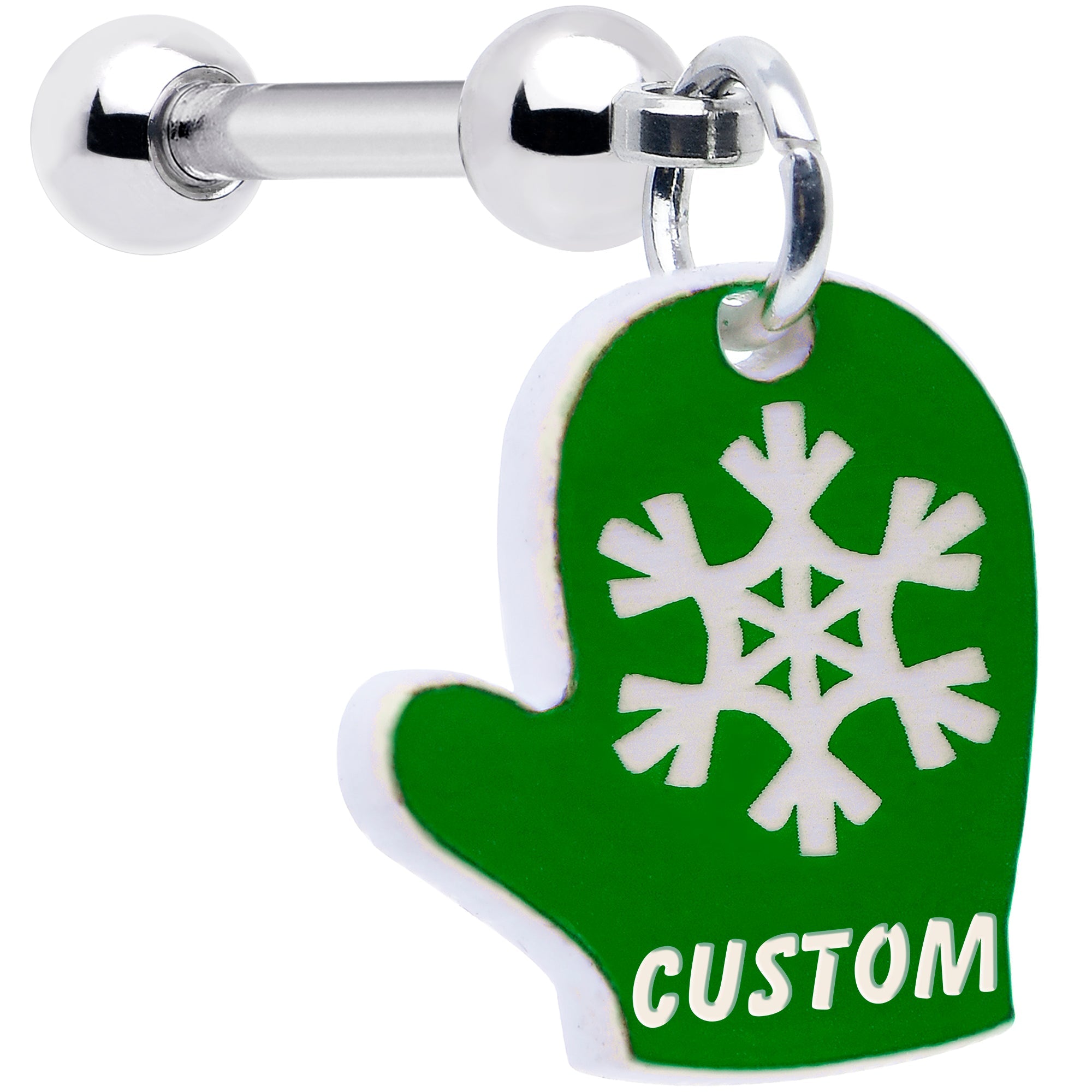 BodyCandy Custom Holiday Mitten Personalized Dangle Barbell Cartilage Earring — alternative angle