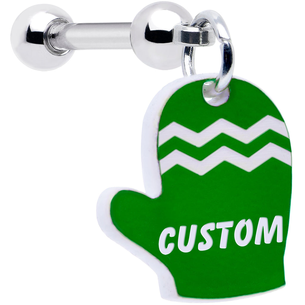 BodyCandy Custom Holiday Mitten Personalized Dangle Barbell Cartilage Earring — in-use photo