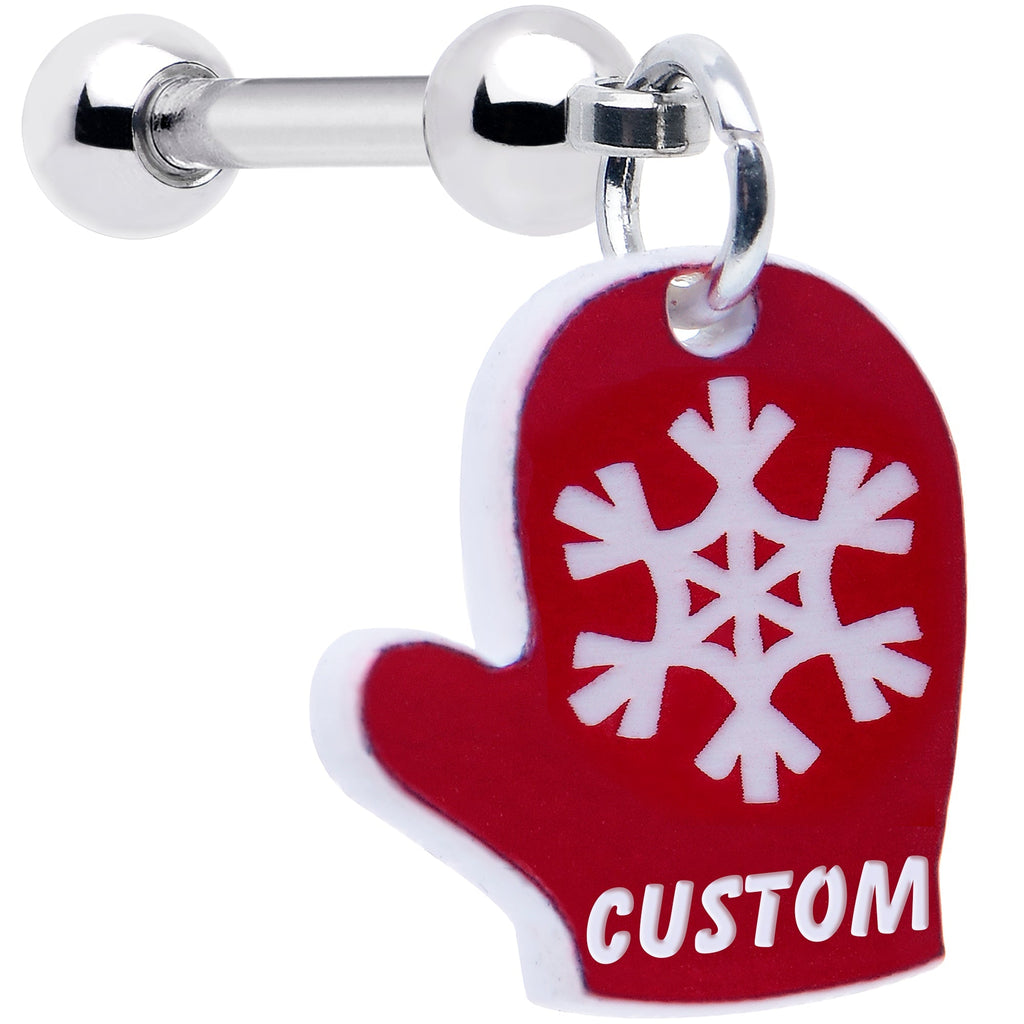 BodyCandy Custom Holiday Mitten Personalized Dangle Barbell Cartilage Earring — main product shot