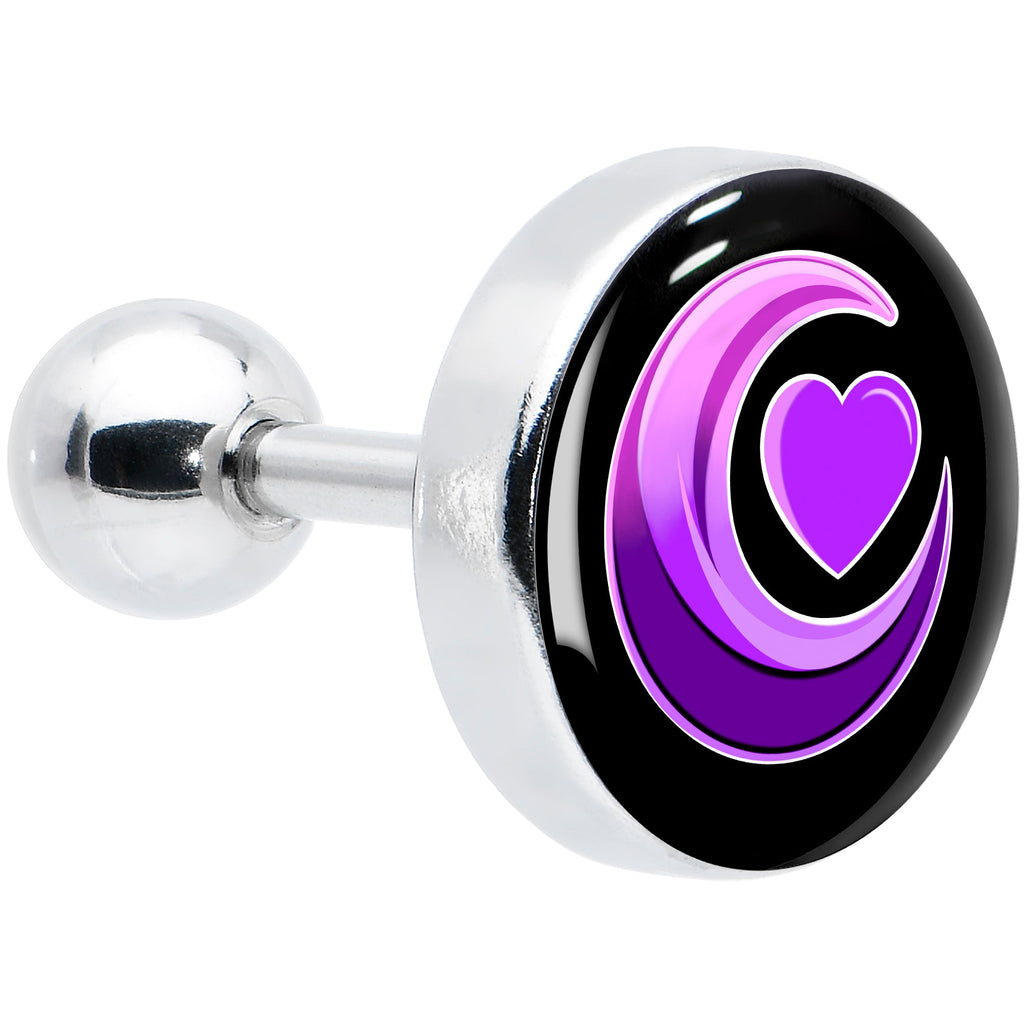 BodyCandy 16G 1/4 Crescent Moon Heart Tragus Cartilage Earring by Onyx O — main product shot