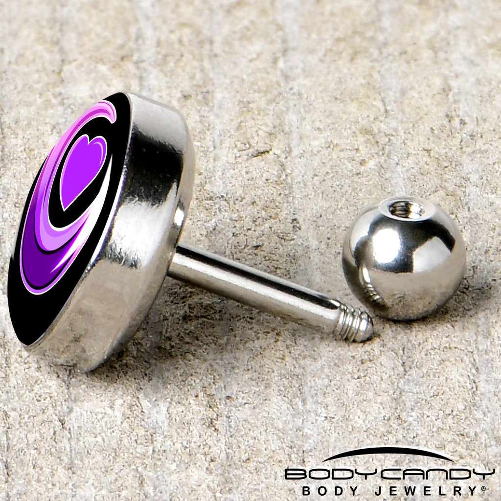 BodyCandy 16G 1/4 Crescent Moon Heart Tragus Cartilage Earring by Onyx O — back view