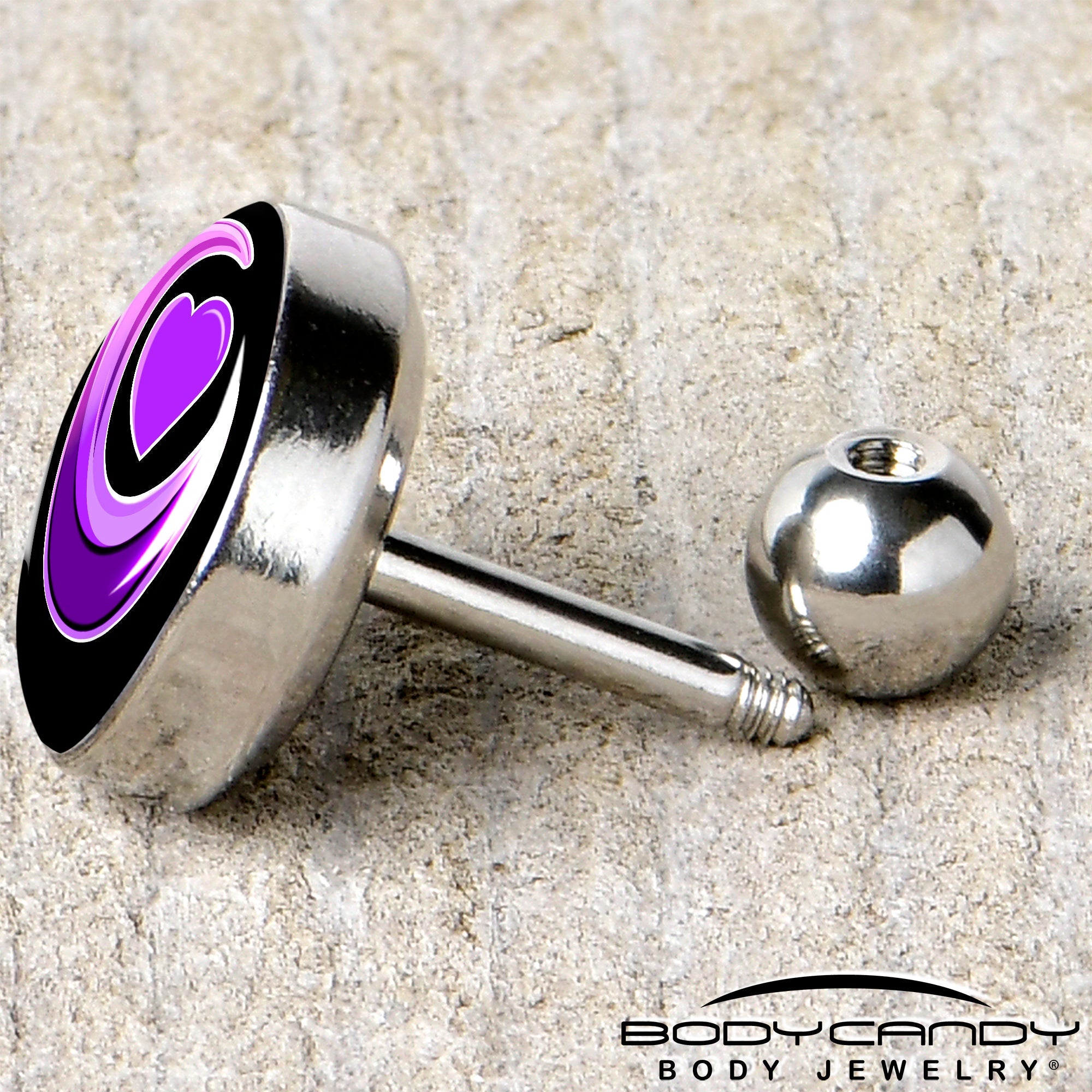 BodyCandy 16G 1/4 Crescent Moon Heart Tragus Cartilage Earring by Onyx O — back view