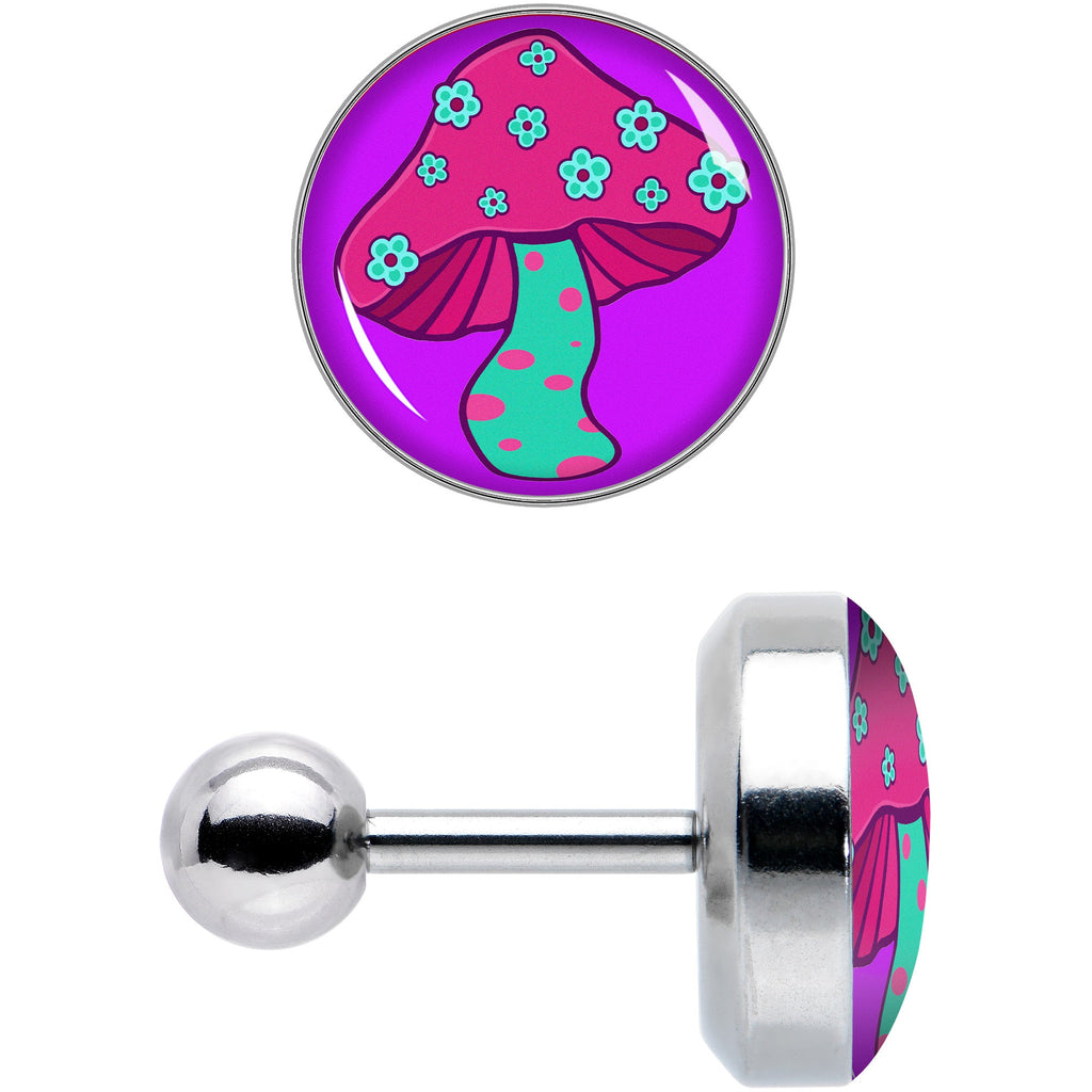 BodyCandy 16G 1/4 Funky Floral Mushroom Cartilage Tragus Earring by Onyx O — detail close-up