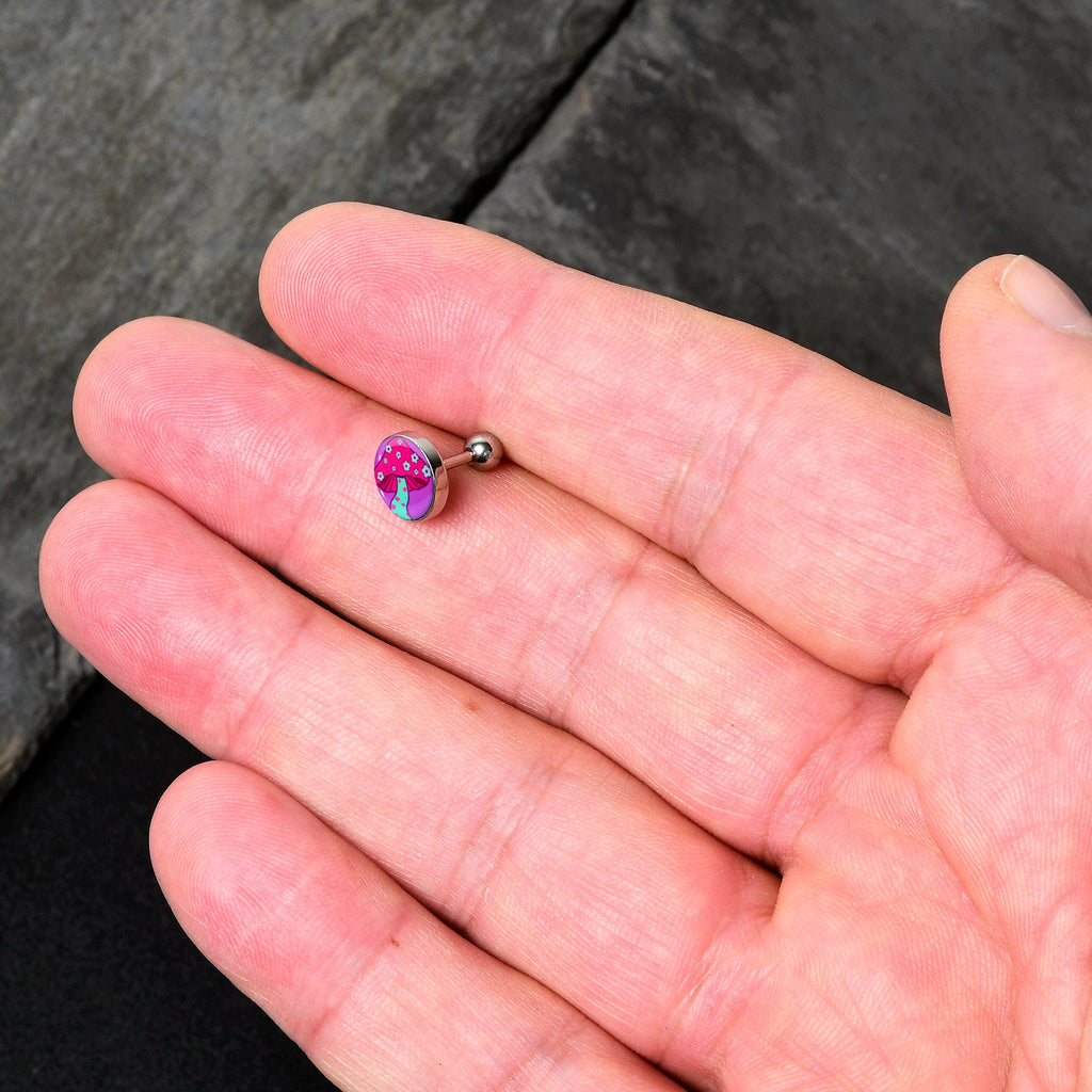 BodyCandy 16G 1/4 Funky Floral Mushroom Cartilage Tragus Earring by Onyx O — lifestyle context