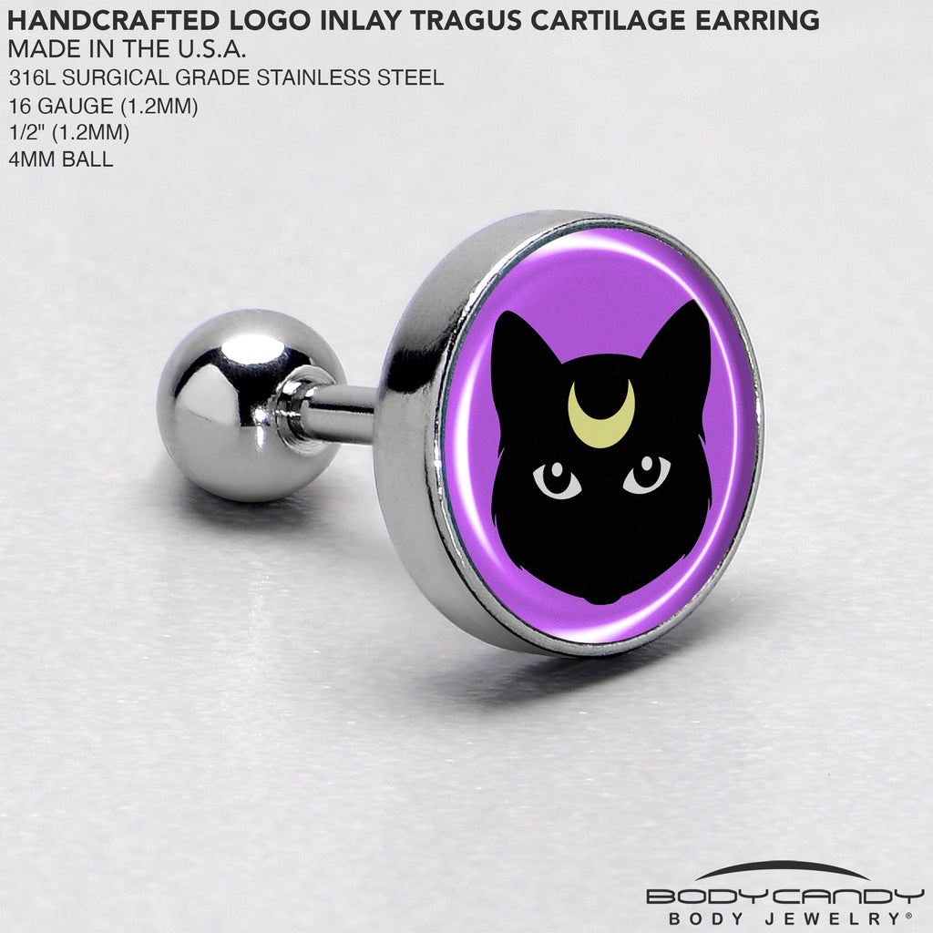 BodyCandy 16G 1/4 Black Mystic Kitty Cat Tragus Cartilage Earring by Onyx O — side view