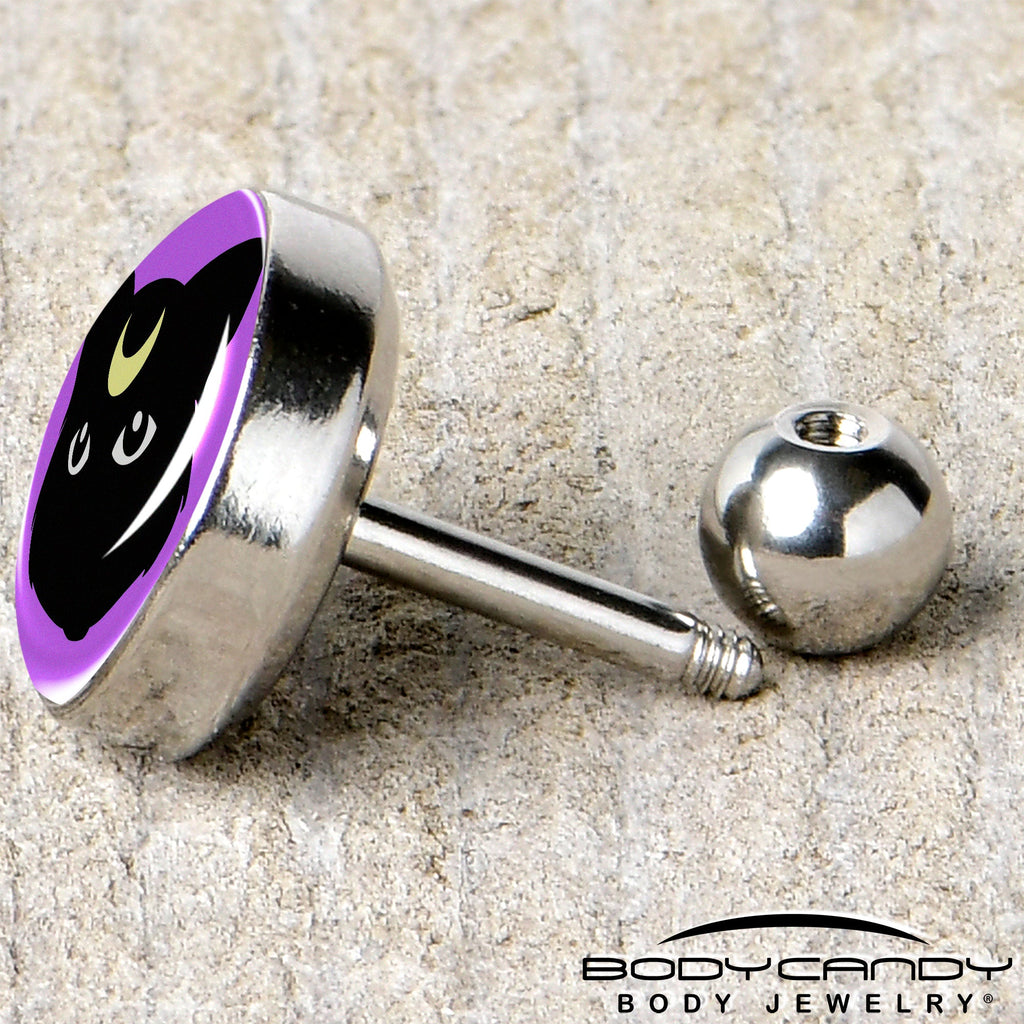 BodyCandy 16G 1/4 Black Mystic Kitty Cat Tragus Cartilage Earring by Onyx O — back view