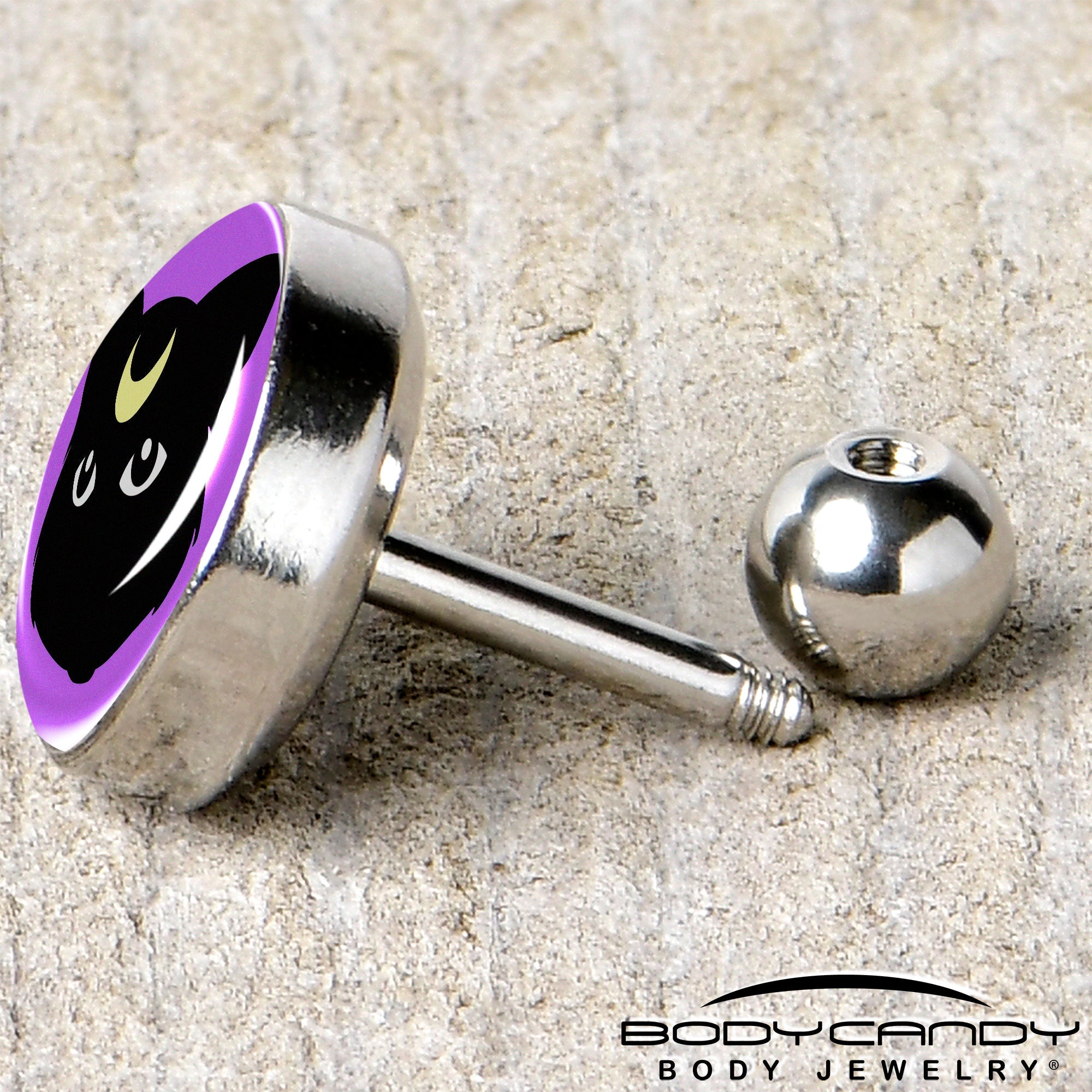 BodyCandy 16G 1/4 Black Mystic Kitty Cat Tragus Cartilage Earring by Onyx O — back view