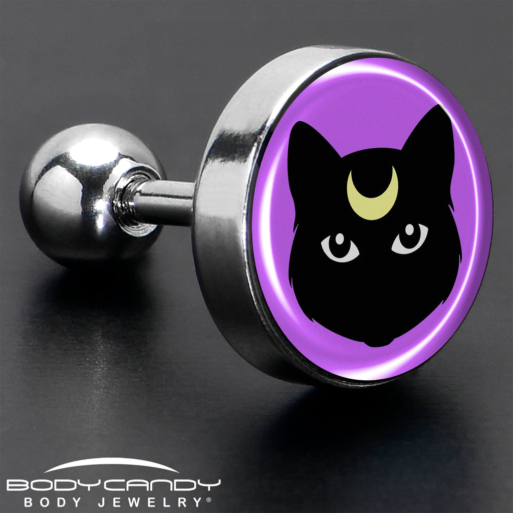 BodyCandy 16G 1/4 Black Mystic Kitty Cat Tragus Cartilage Earring by Onyx O — in-use photo