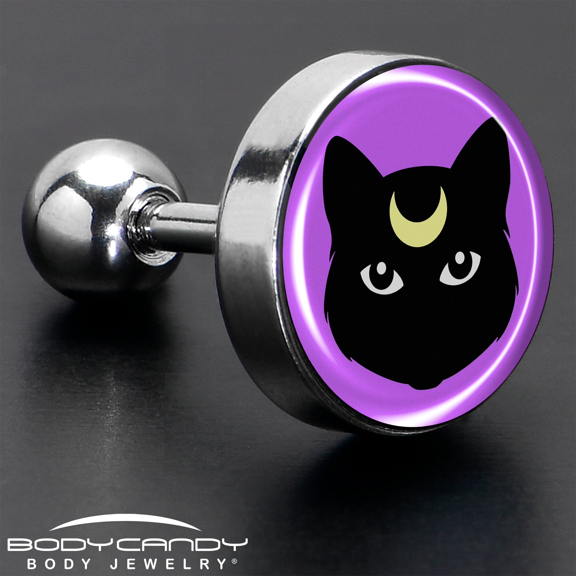 BodyCandy 16G 1/4 Black Mystic Kitty Cat Tragus Cartilage Earring by Onyx O — in-use photo