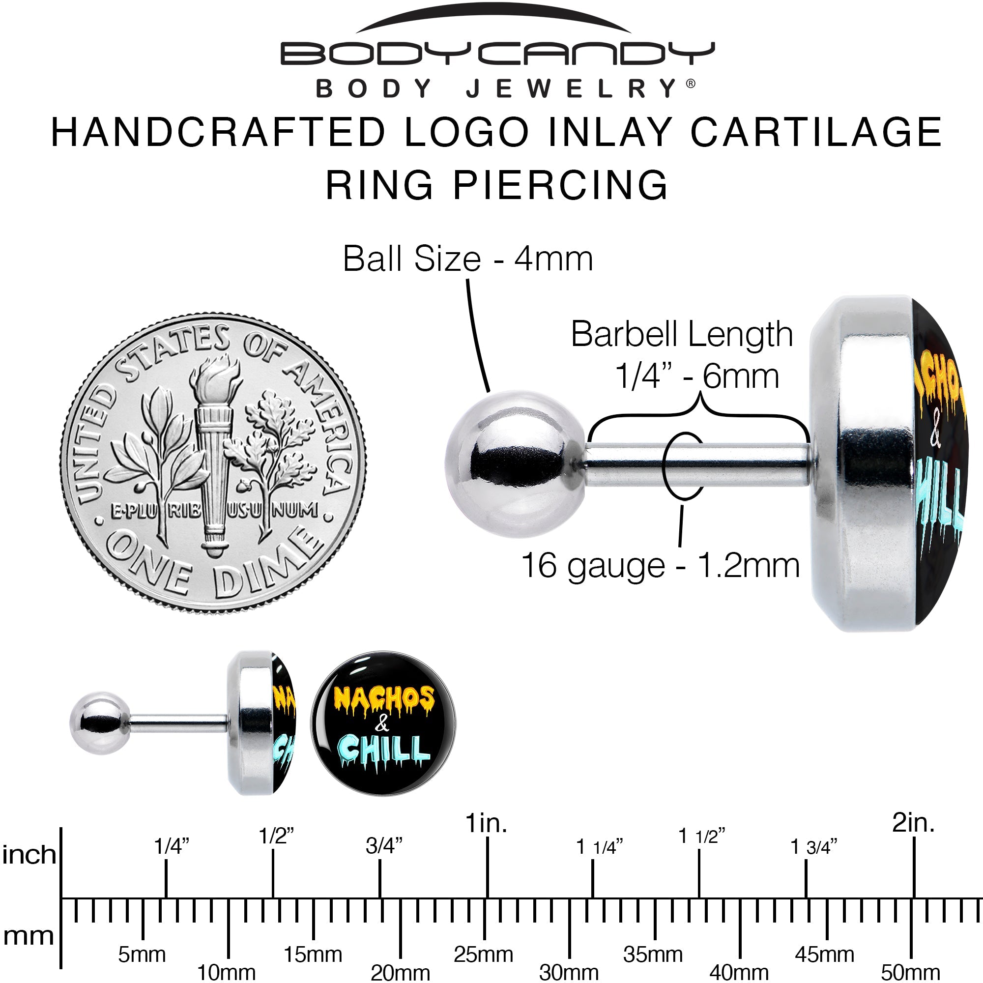 BodyCandy Nachos and Chill Tragus Cartilage Earring by Onyx O — alternative angle