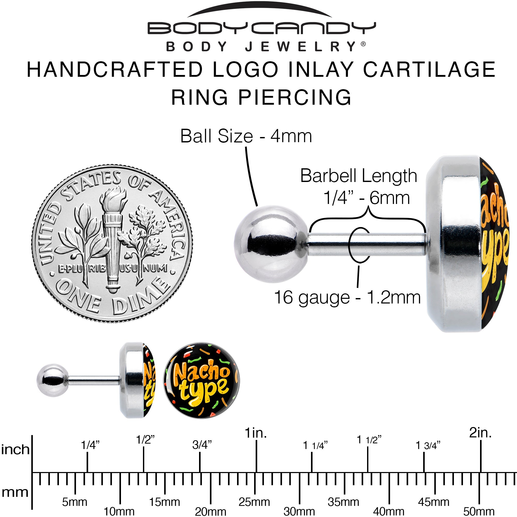 BodyCandy Nacho Type Tragus Cartilage Earring by Onyx O — alternative angle