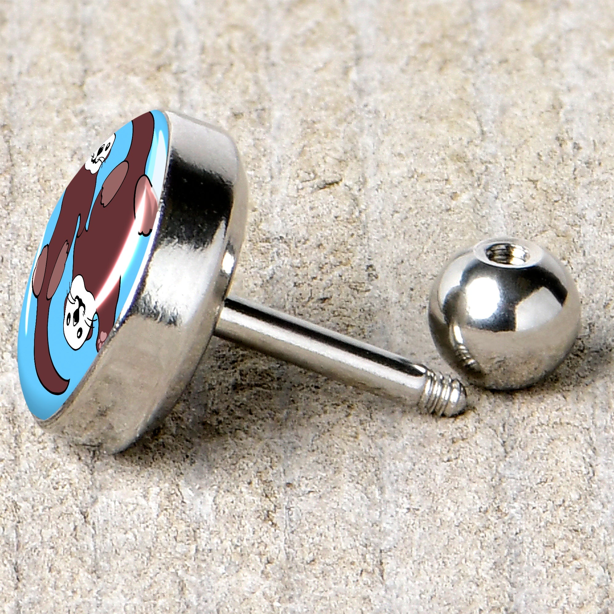 BodyCandy 16G 1/4 Oh My Otters Animal Tragus Cartilage Earring by Onyx O — back view
