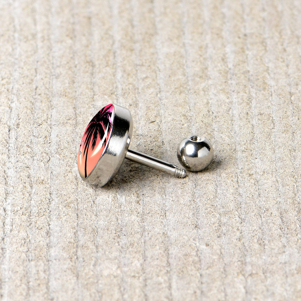 BodyCandy 16G 1/4 Red Sunset Palm Tree Cartilage Tragus Earring by Onyx O — back view