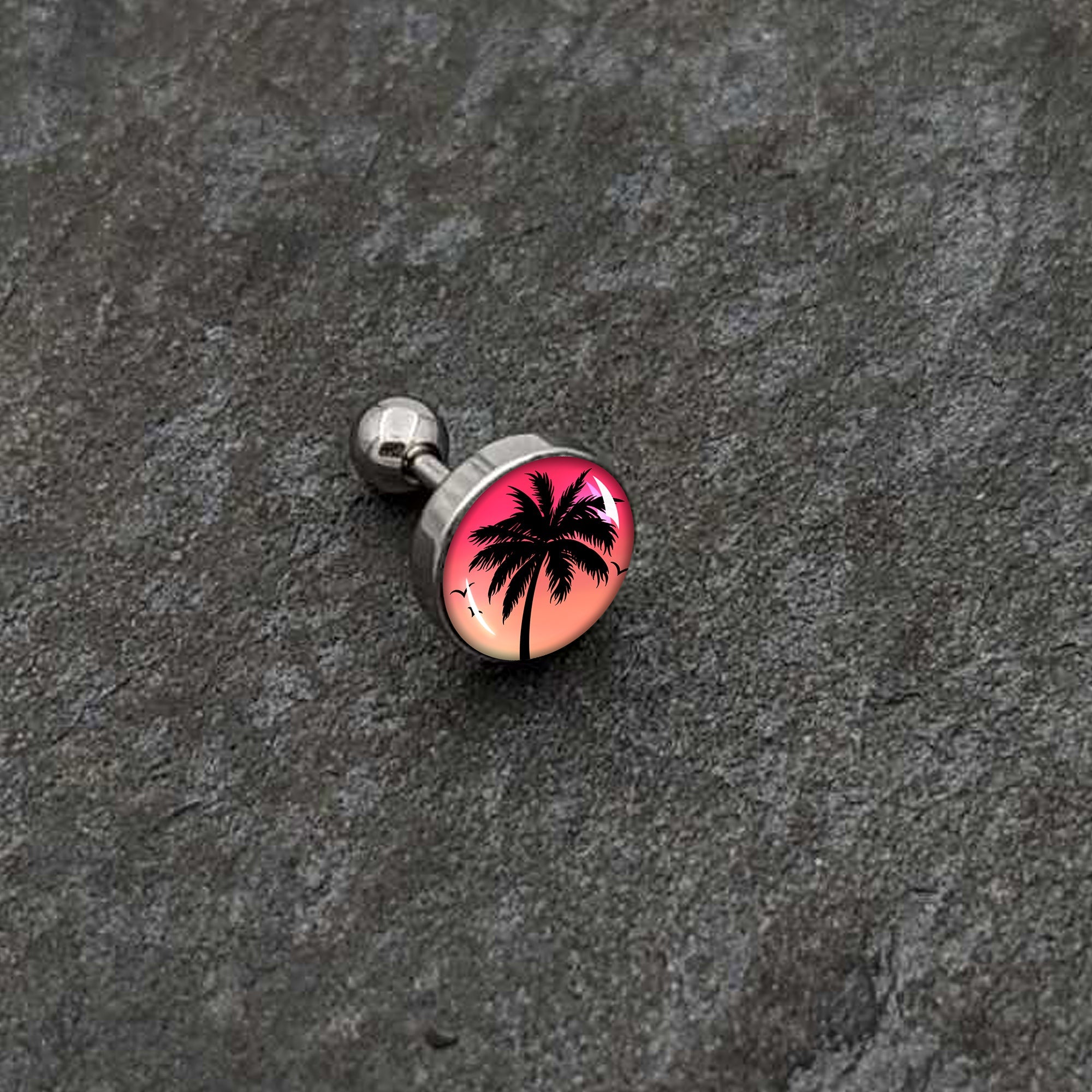 BodyCandy 16G 1/4 Red Sunset Palm Tree Cartilage Tragus Earring by Onyx O — alternative angle