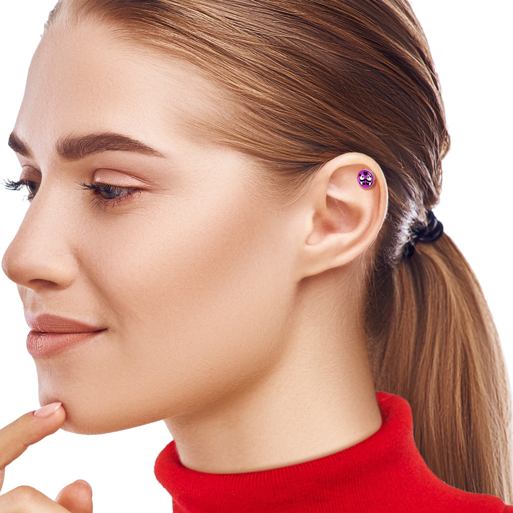 BodyCandy 16G 1/4 Panda Love Cartilage Tragus Earring by Onyx O — side view