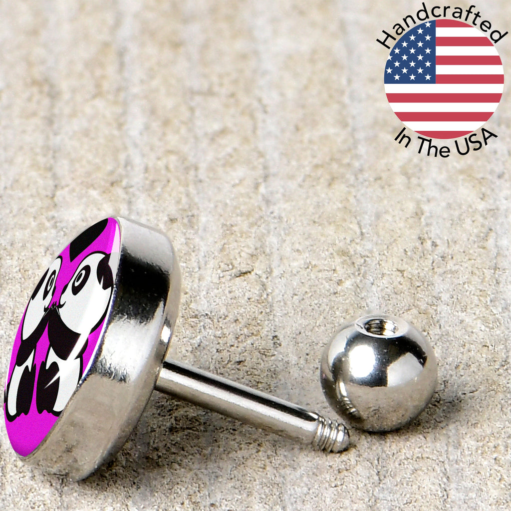 BodyCandy 16G 1/4 Panda Love Cartilage Tragus Earring by Onyx O — back view