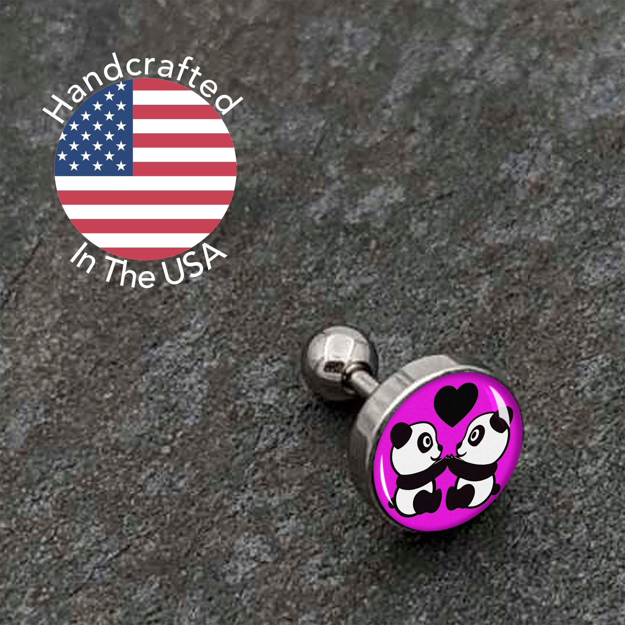 BodyCandy 16G 1/4 Panda Love Cartilage Tragus Earring by Onyx O — alternative angle