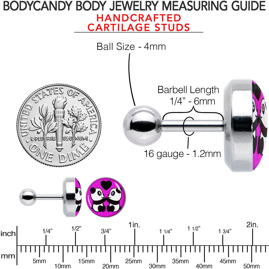 BodyCandy 16G 1/4 Panda Love Cartilage Tragus Earring by Onyx O — in-use photo